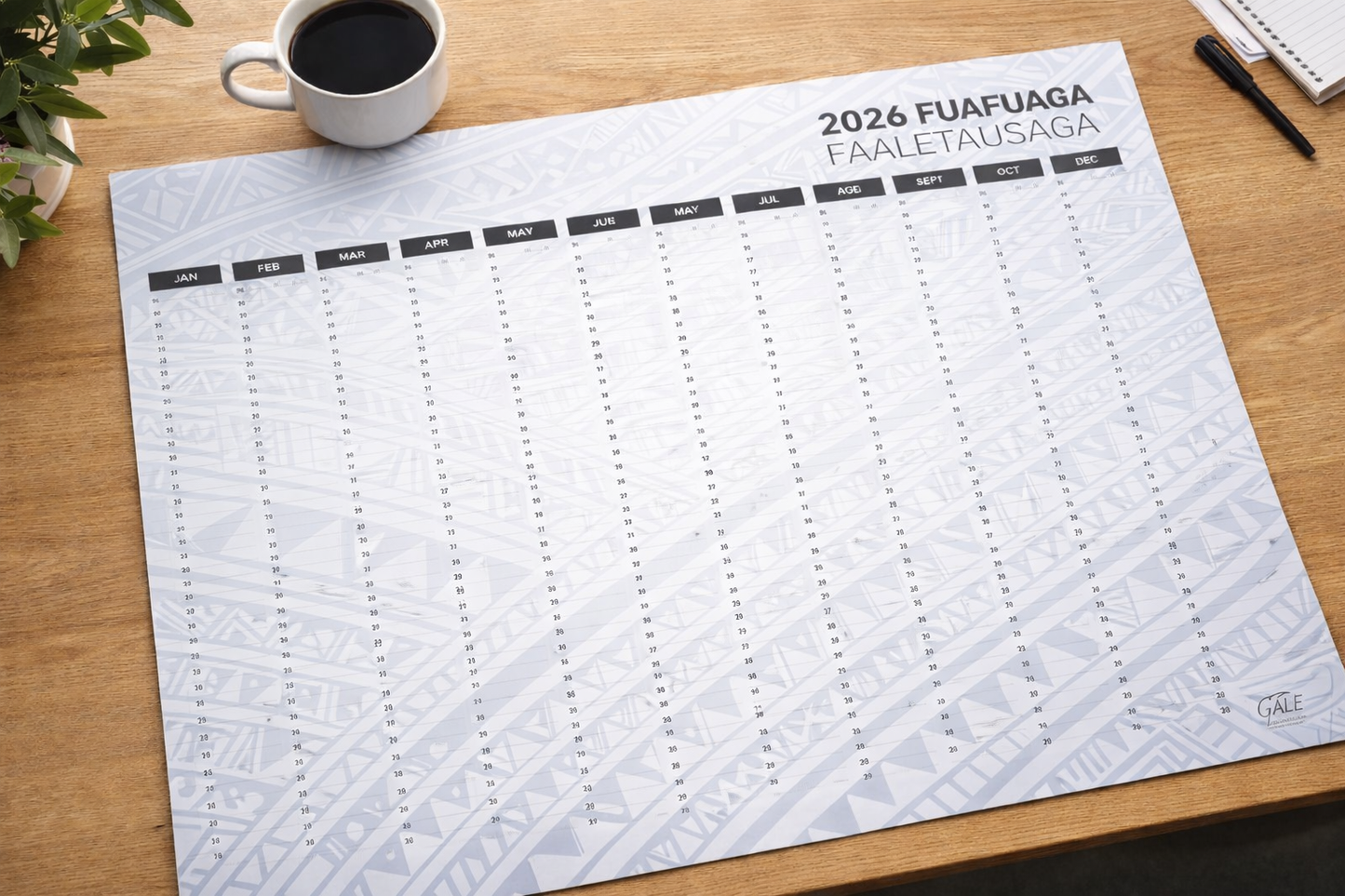 2026 A2 Samoan Wall Planner - Annual Calendar Planner (Unlaminated)