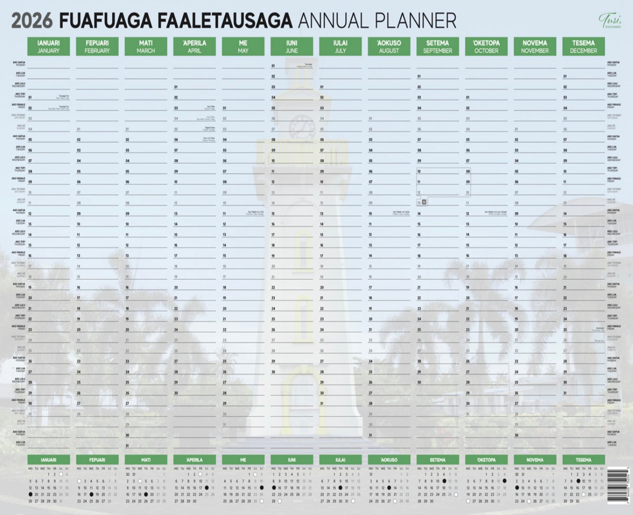 Wall Planner Double Sided A2 Unlaminated Samoan 2026